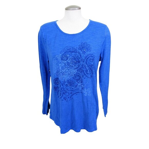 Earth Yoga Top Womens XXL Blue Organic Cotton Long Sleeve Sustainable Organic - Picture 1 of 6